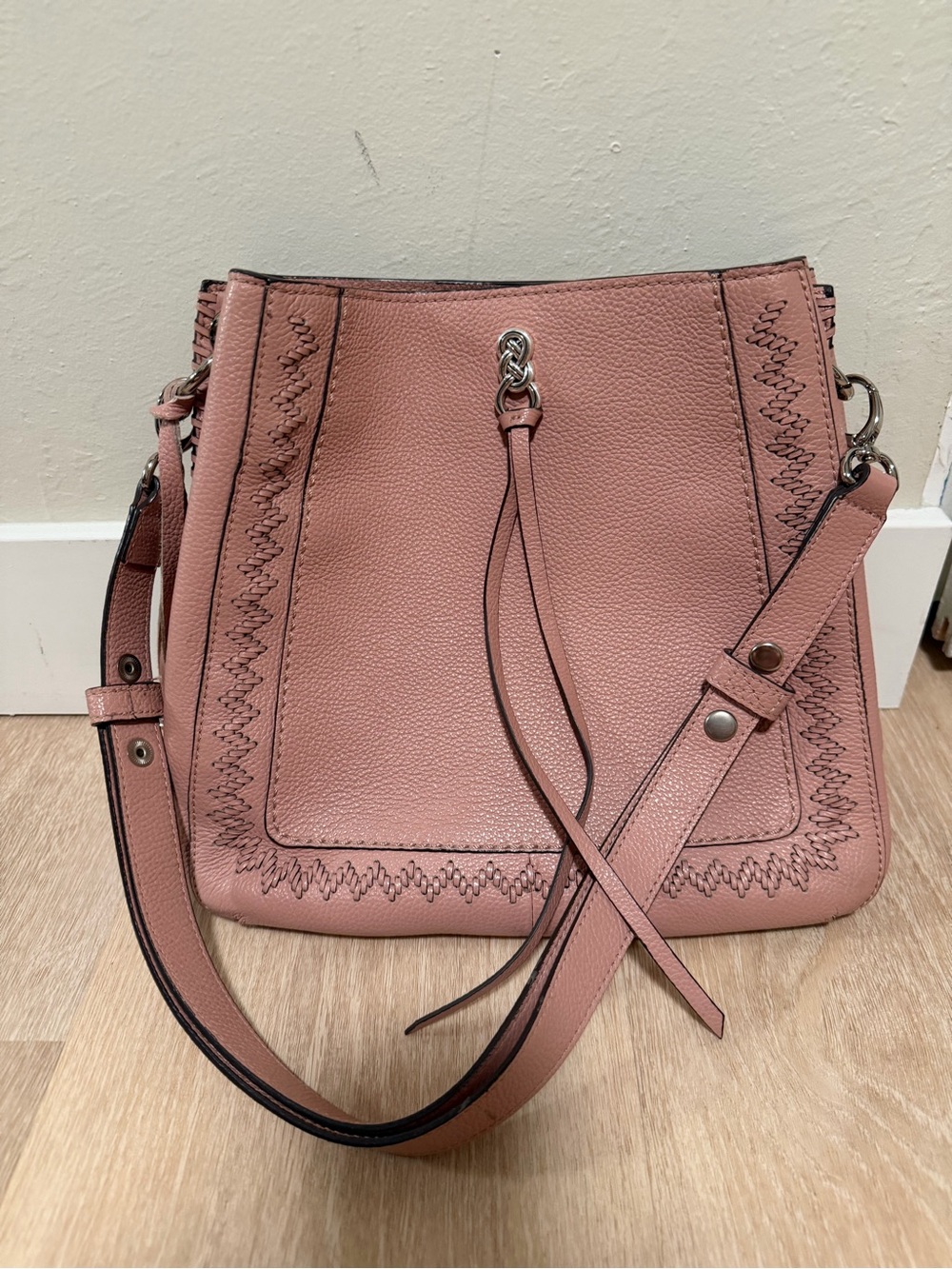 Brighton Dusty Rose Leather Crossbody with Braided Trim
